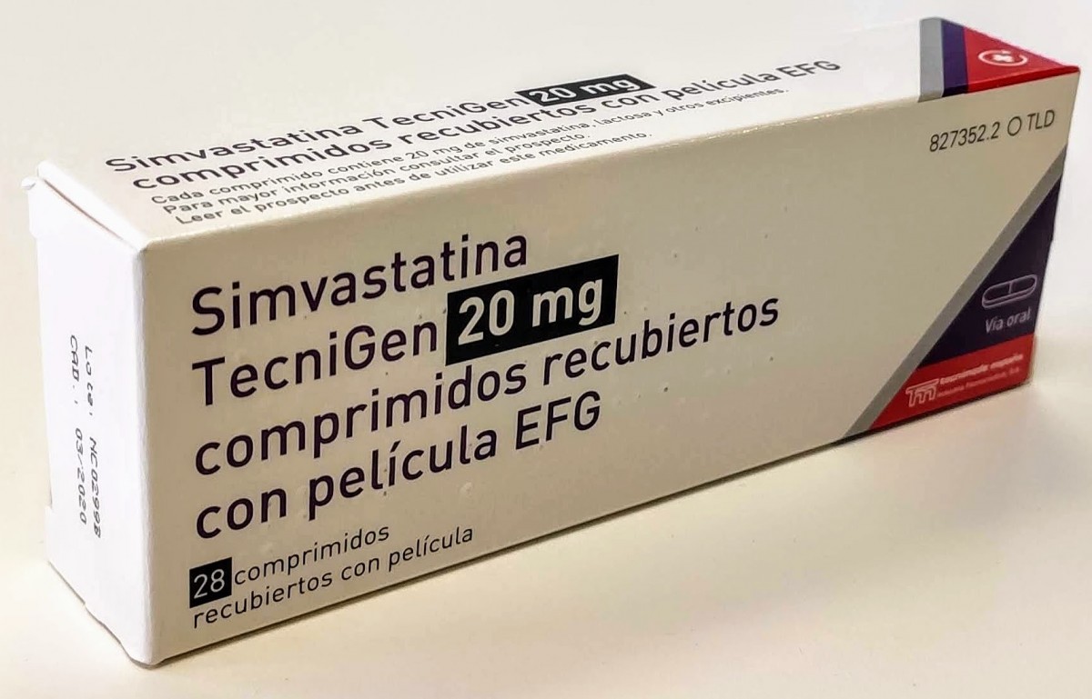 SIMVASTATINA TECNIGEN 20 mg COMPRIMIDOS RECUBIERTOS CON PELÍCULA EFG , 28 comprimidos fotografía del envase.