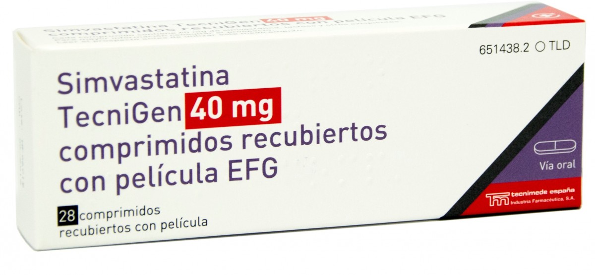 SIMVASTATINA TECNIGEN 40 mg COMPRIMIDOS RECUBIERTOS CON PELÍCULA EFG , 28 comprimidos fotografía del envase.