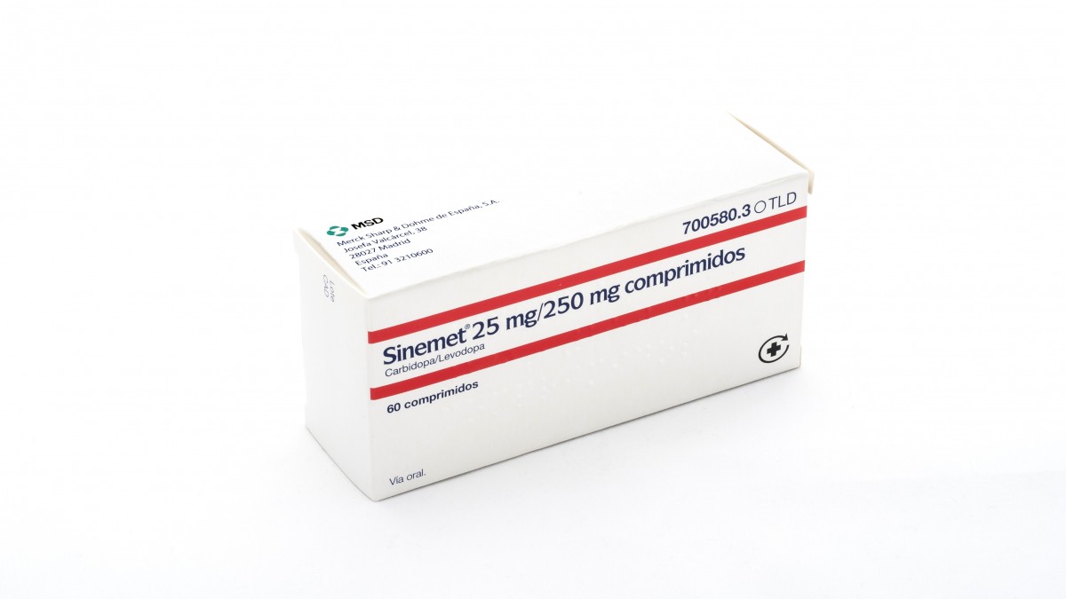 SINEMET 25 mg/250 mg COMPRIMIDOS , 60 comprimidos fotografía del envase.