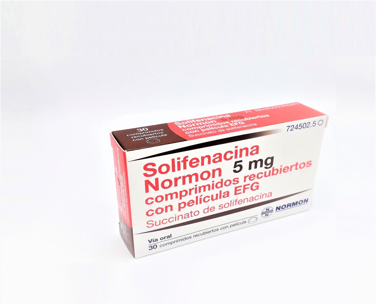 SOLIFENACINA NORMON 5 MG COMPRIMIDOS RECUBIERTOS CON PELICULA EFG, 30 comprimidos (Blister Al/PVC) fotografía del envase.