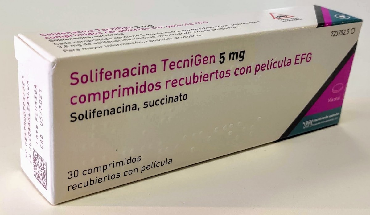 SOLIFENACINA TECNIGEN 5 MG COMPRIMIDOS RECUBIERTOS CON PELICULA EFG, 30 comprimidos fotografía del envase.