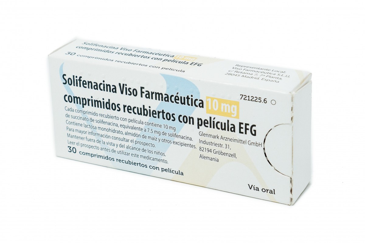 SOLIFENACINA VISO FARMACEUTICA 10 MG COMPRIMIDOS RECUBIERTOS CON PELICULA EFG, 30 comprimidos fotografía del envase.