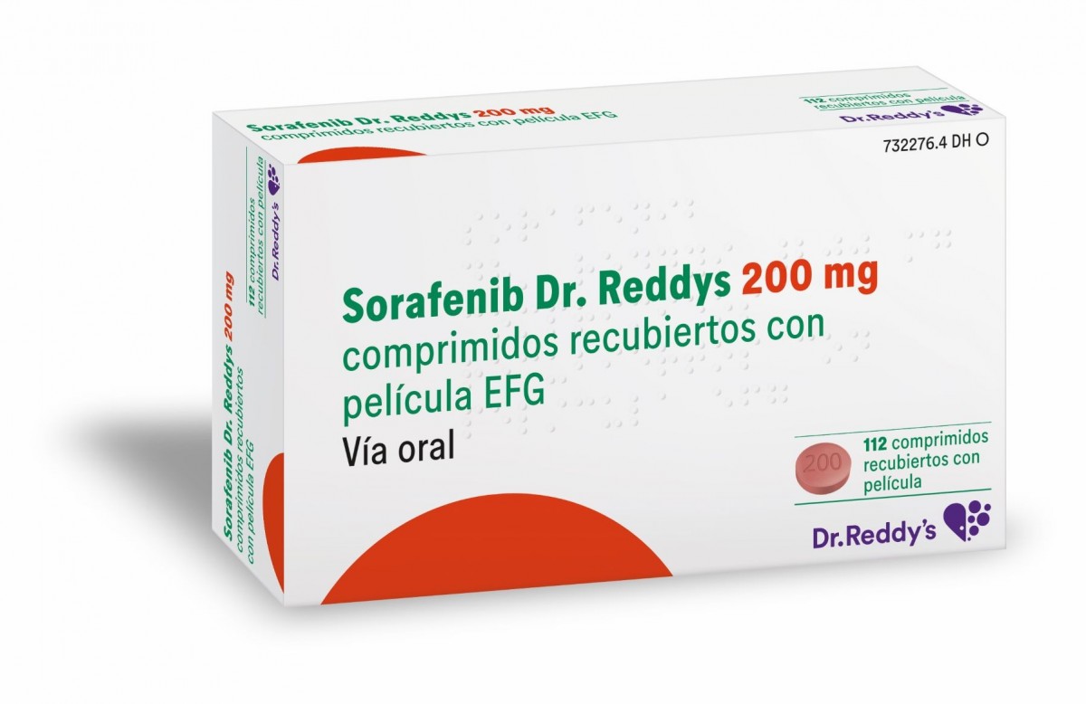 SORAFENIB DR. REDDYS 200 MG COMPRIMIDOS RECUBIERTOS CON PELICULA EFG, 112 comprimidos fotografía del envase.