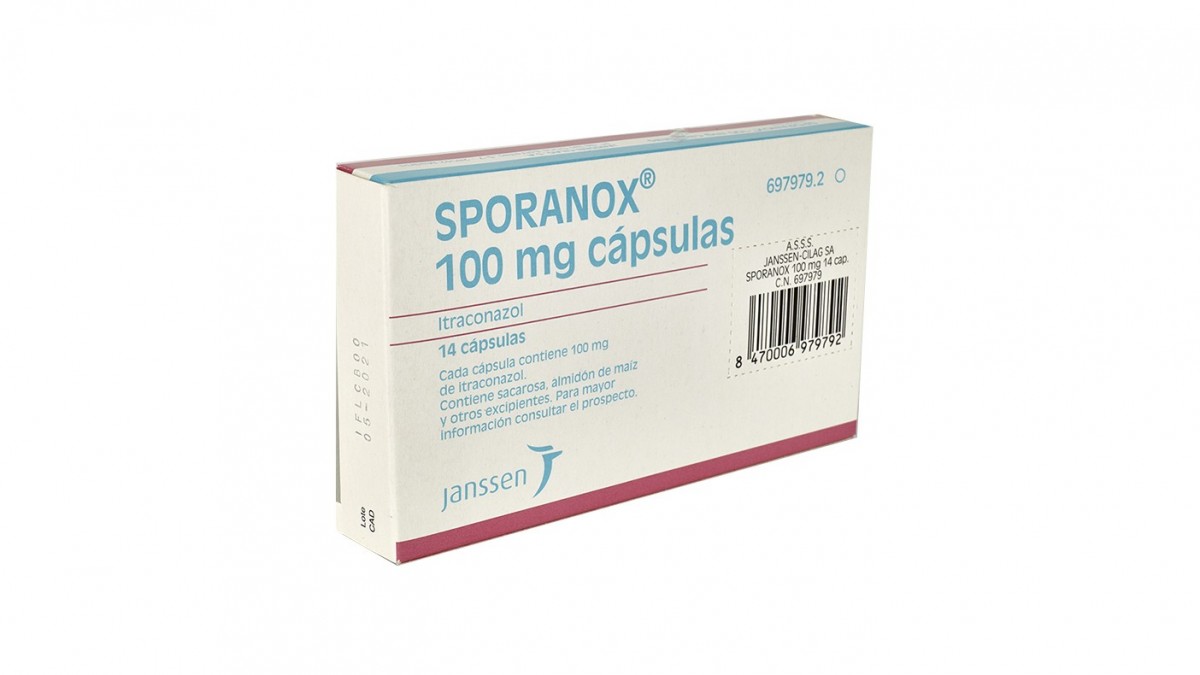 SPORANOX 100 mg CAPSULAS, 6 cápsulas fotografía del envase.
