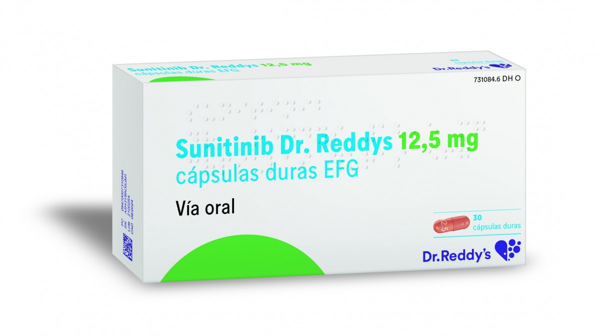 SUNITINIB DR. REDDYS 12,5 MG CAPSULAS DURAS EFG, 30 cápsulas fotografía del envase.