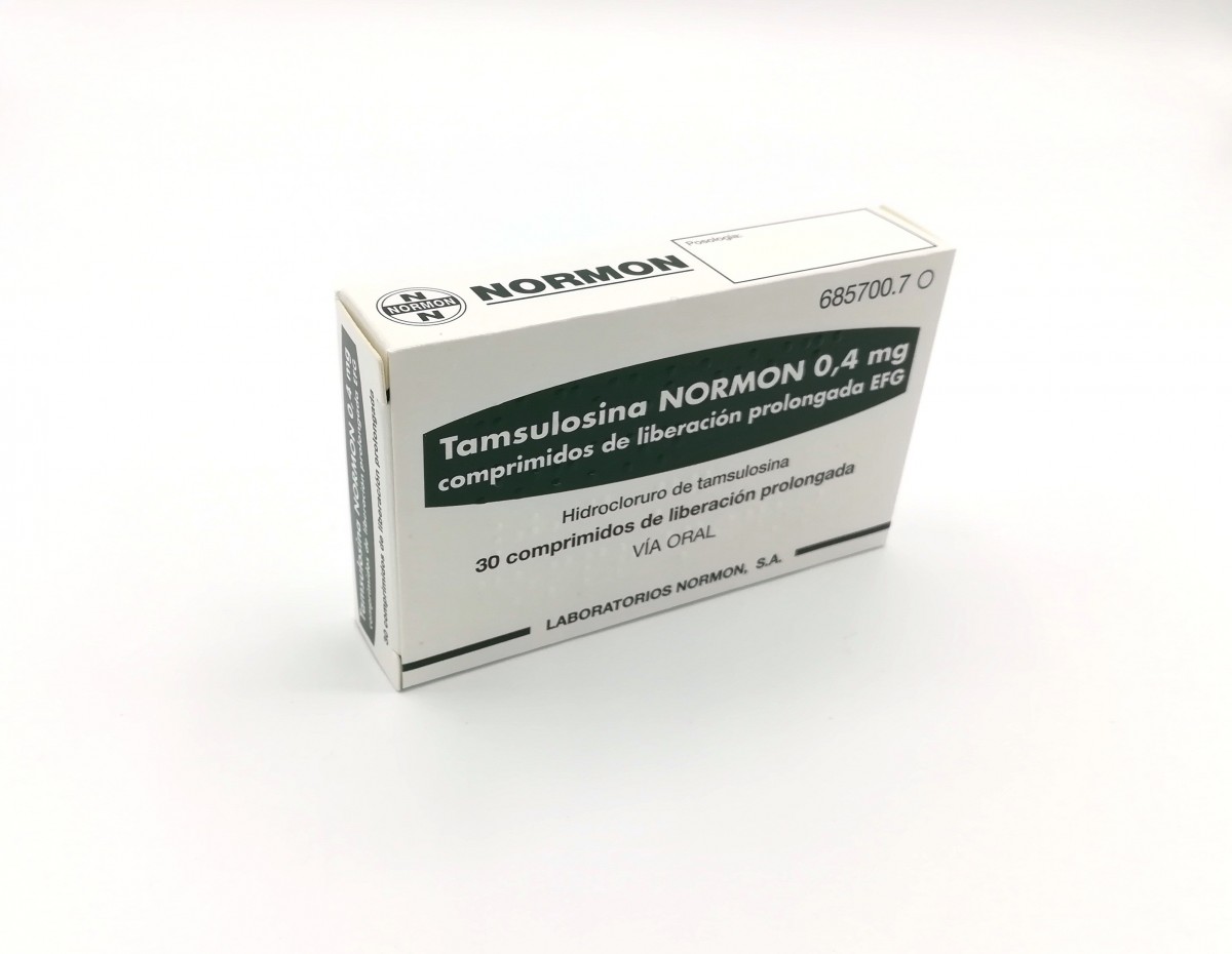 TAMSULOSINA NORMON 0,4 mg COMPRIMIDOS DE LIBERACION PROLONGADA EFG , 30 comprimidos fotografía del envase.
