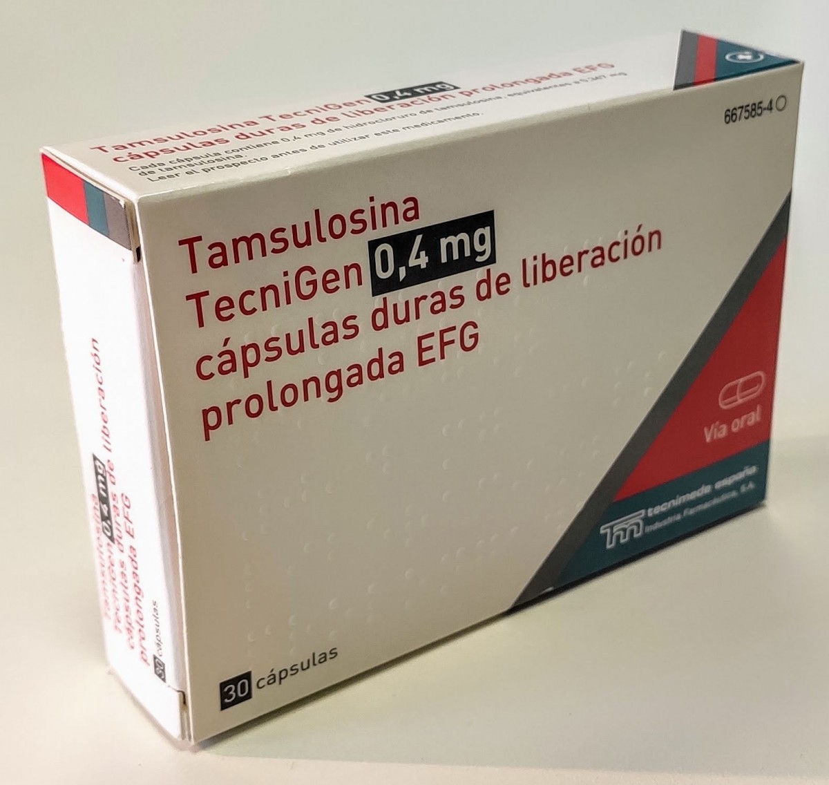 TAMSULOSINA TECNIGEN 0,4 mg CAPSULAS DE LIBERACION PROLONGADA EFG, 30 cápsulas fotografía del envase.
