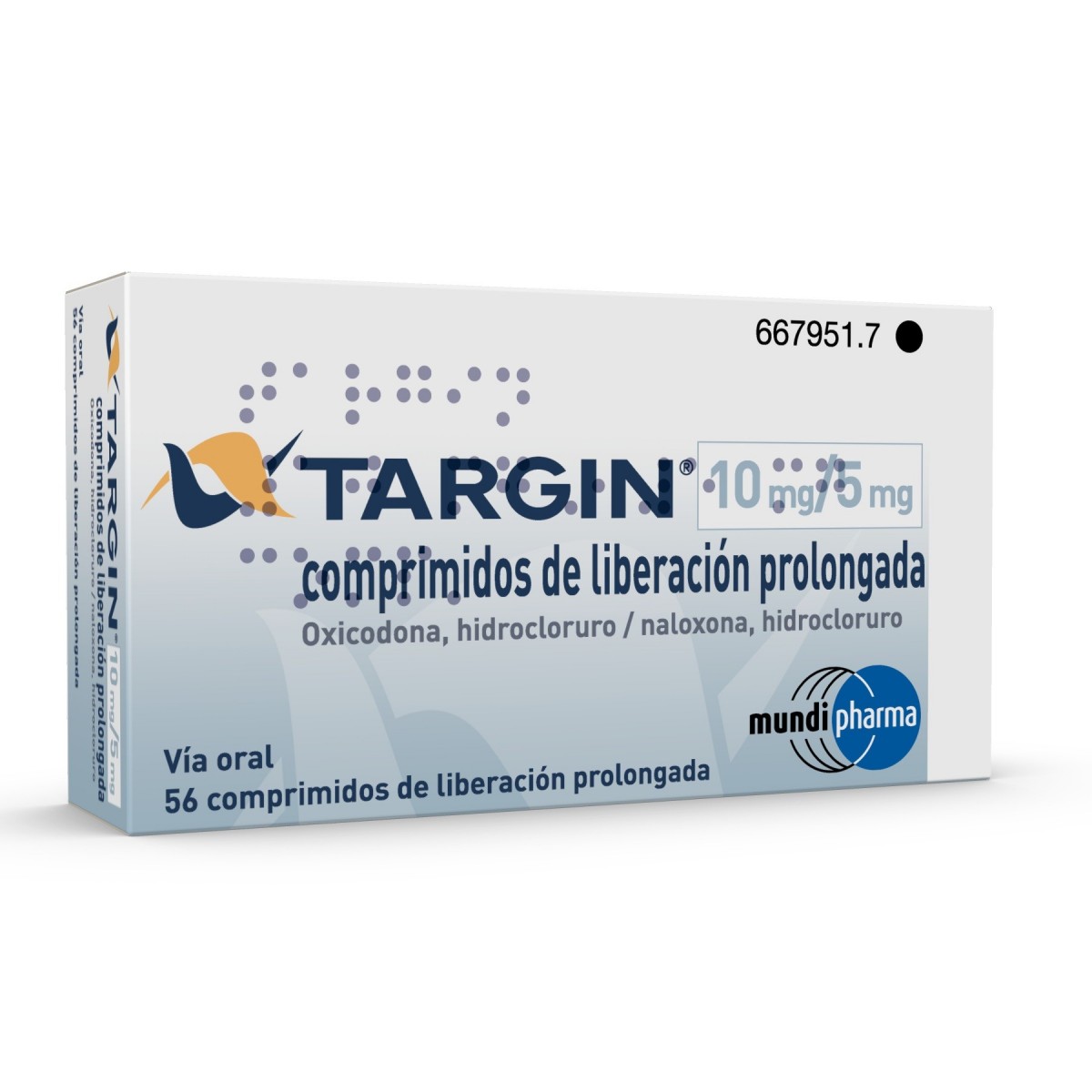 TARGIN 10 mg/5 mg COMPRIMIDOS DE LIBERACION PROLONGADA , 56 comprimidos fotografía del envase.