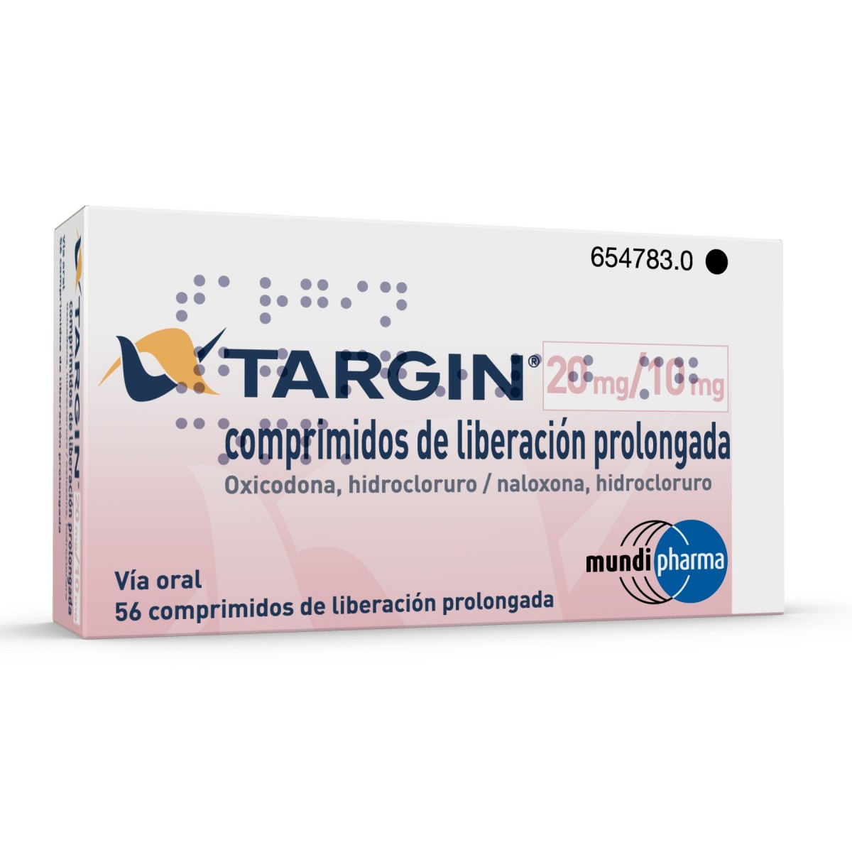 TARGIN 20 mg/10 mg COMPRIMIDOS DE LIBERACION PROLONGADA , 56 comprimidos fotografía del envase.