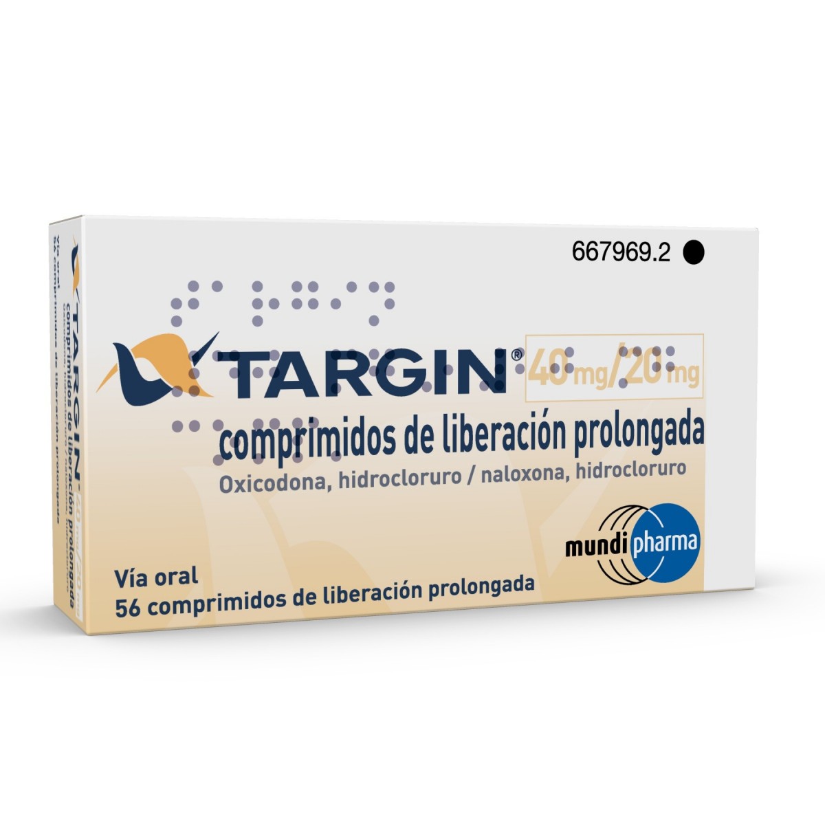 TARGIN 40 mg/20 mg COMPRIMIDOS DE LIBERACION PROLONGADA , 56 comprimidos fotografía del envase.