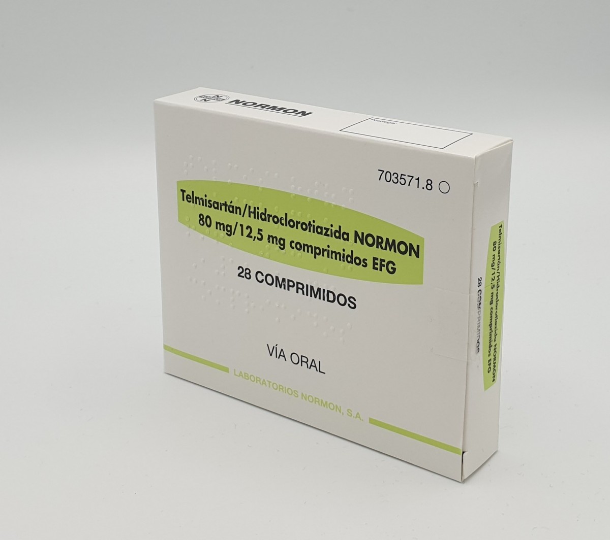 TELMISARTAN/HIDROCLOROTIAZIDA NORMON 80 MG/12,5 MG COMPRIMIDOS EFG , 28 comprimidos fotografía del envase.