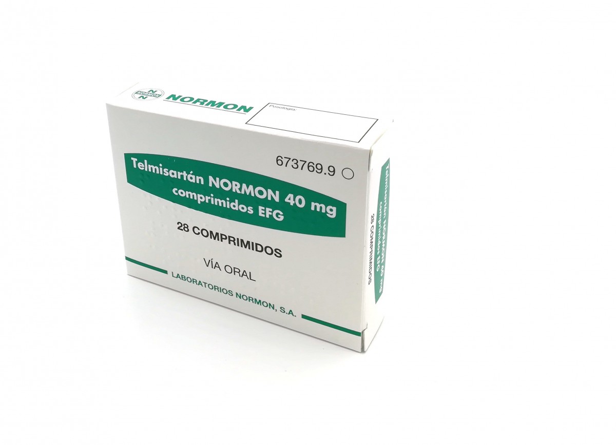 TELMISARTAN NORMON 40 mg COMPRIMIDOS EFG, 28 comprimidos fotografía del envase.