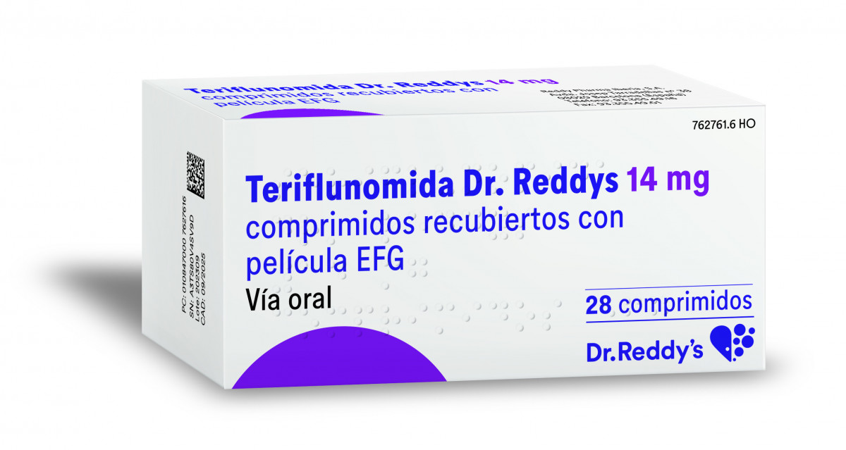 TERIFLUNOMIDA DR REDDYS 14 MG COMPRIMIDOS RECUBIERTOS CON PELICULA EFG, 28 comprimidos fotografía del envase.