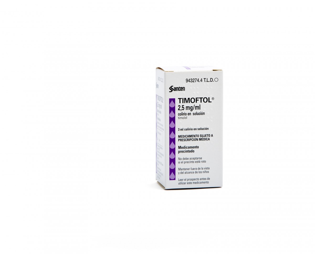 TIMOFTOL 2,5 mg/ml COLIRIO EN SOLUCION, 1 frasco de 5 ml fotografía del envase.