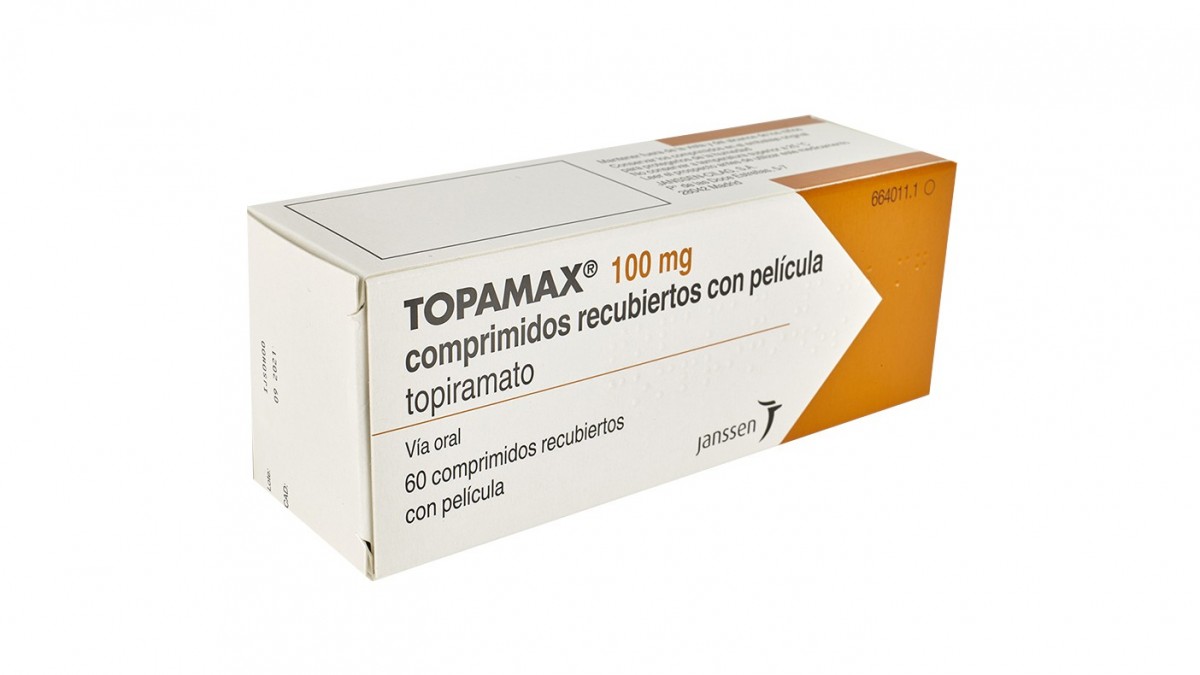TOPAMAX 100 mg COMPRIMIDOS RECUBIERTOS CON PELICULA , 60 comprimidos fotografía del envase.