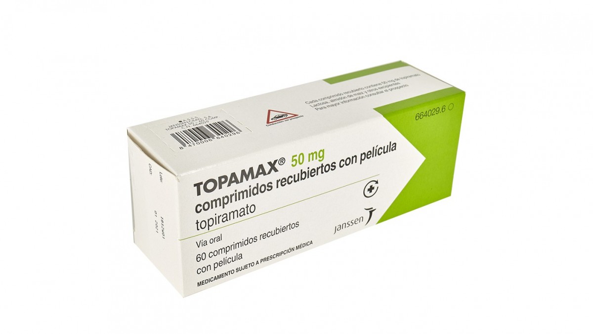 TOPAMAX 50 mg COMPRIMIDOS RECUBIERTOS CON PELICULA , 60 comprimidos fotografía del envase.