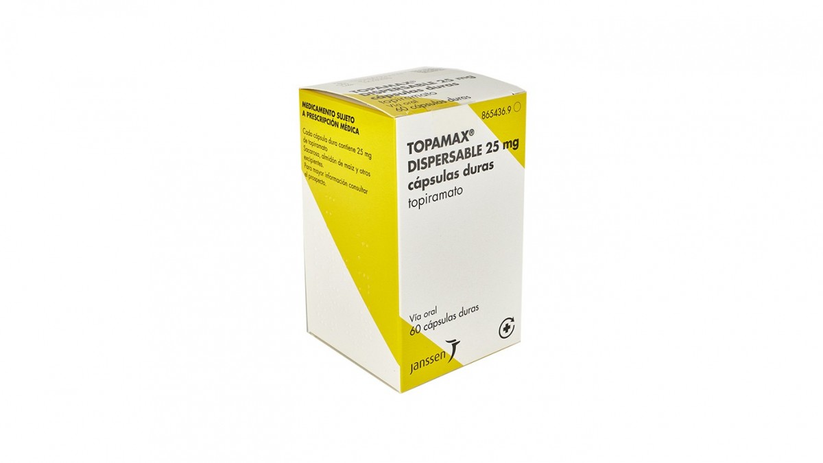 TOPAMAX  DISPERSABLE 25 mg CAPSULAS DURAS , 60 cápsulas fotografía del envase.
