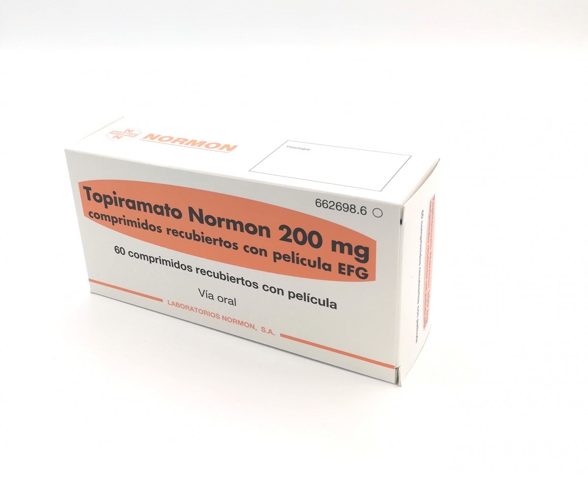 TOPIRAMATO NORMON 200 mg COMPRIMIDOS RECUBIERTOS CON PELICULA EFG, 60 comprimidos fotografía del envase.