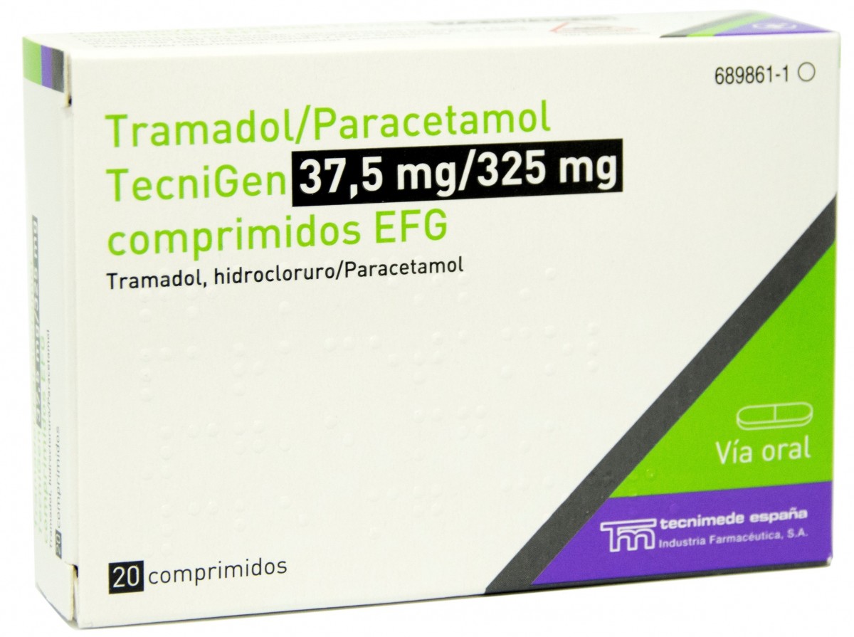 TRAMADOL/PARACETAMOL TECNIGEN 37,5 MG/325 MG COMPRIMIDOS EFG 20 comprimidos fotografía del envase.