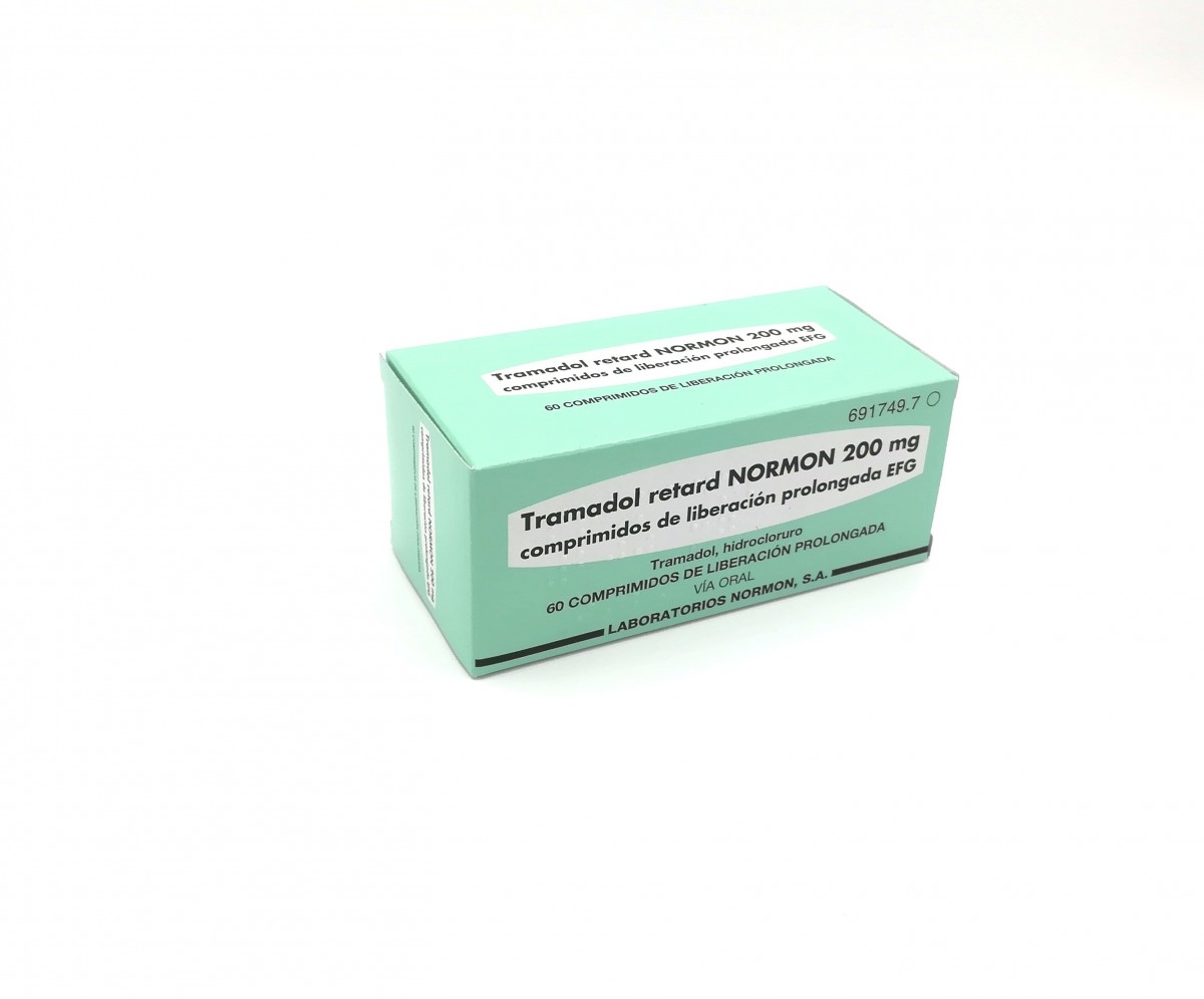 TRAMADOL RETARD NORMON 200 mg COMPRIMIDOS DE LIBERACION PROLONGADA EFG, 20 comprimidos fotografía del envase.