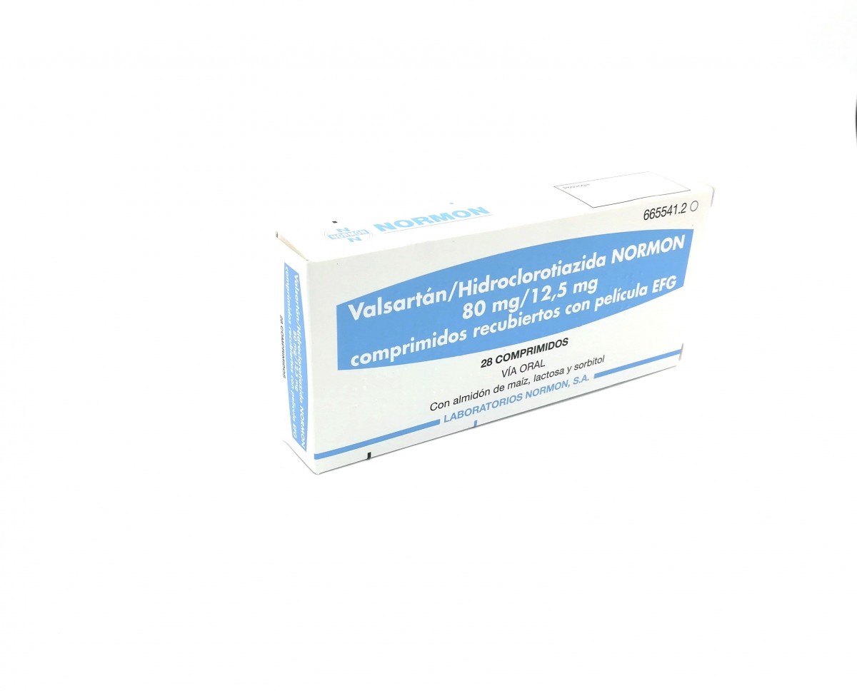 VALSARTAN/HIDROCLOROTIAZIDA NORMON 80 mg/12,5 mg COMPRIMIDOS RECUBIERTOS CON PELICULA EFG, 28 comprimidos fotografía del envase.