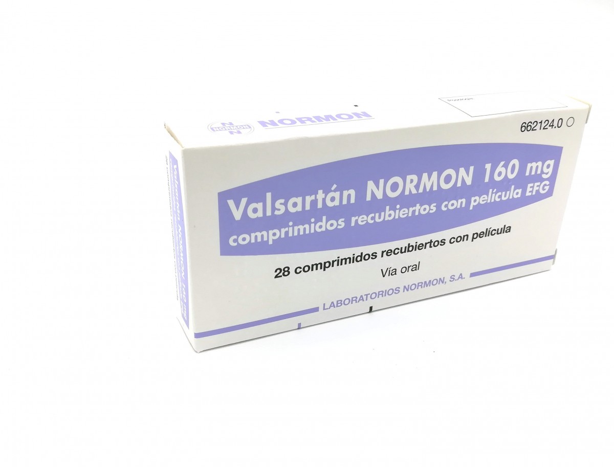 VALSARTAN NORMON 160 mg COMPRIMIDOS RECUBIERTOS CON PELICULA EFG,56 comprimidos fotografía del envase.