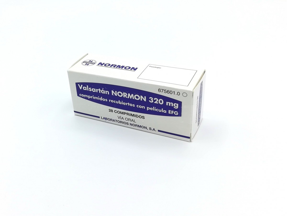 VALSARTAN NORMON 320 mg COMPRIMIDOS RECUBIERTOS CON PELICULA EFG , 28 comprimidos fotografía del envase.