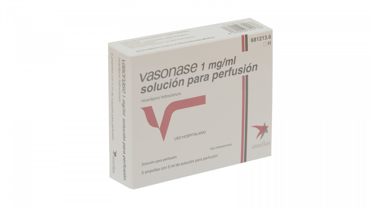 VASONASE 1 mg/ml SOLUCIÓN PARA PERFUSIÓN , 5 ampollas de 5 ml fotografía del envase.