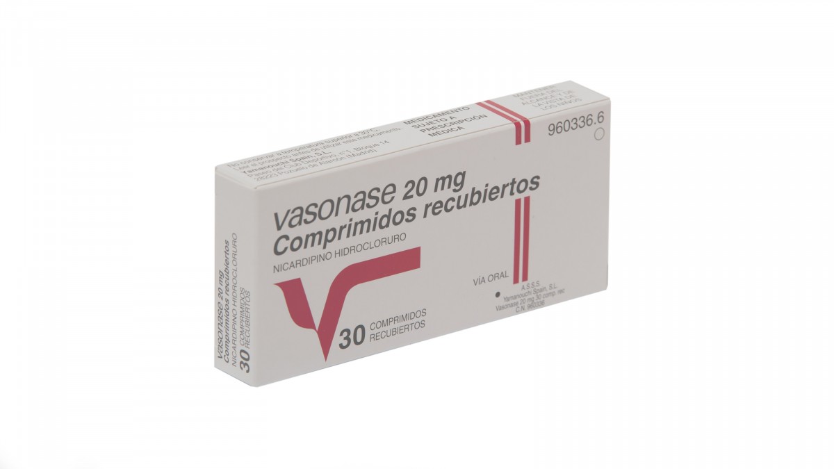 VASONASE 20 mg COMPRIMIDOS RECUBIERTOS, 60 comprimidos fotografía del envase.