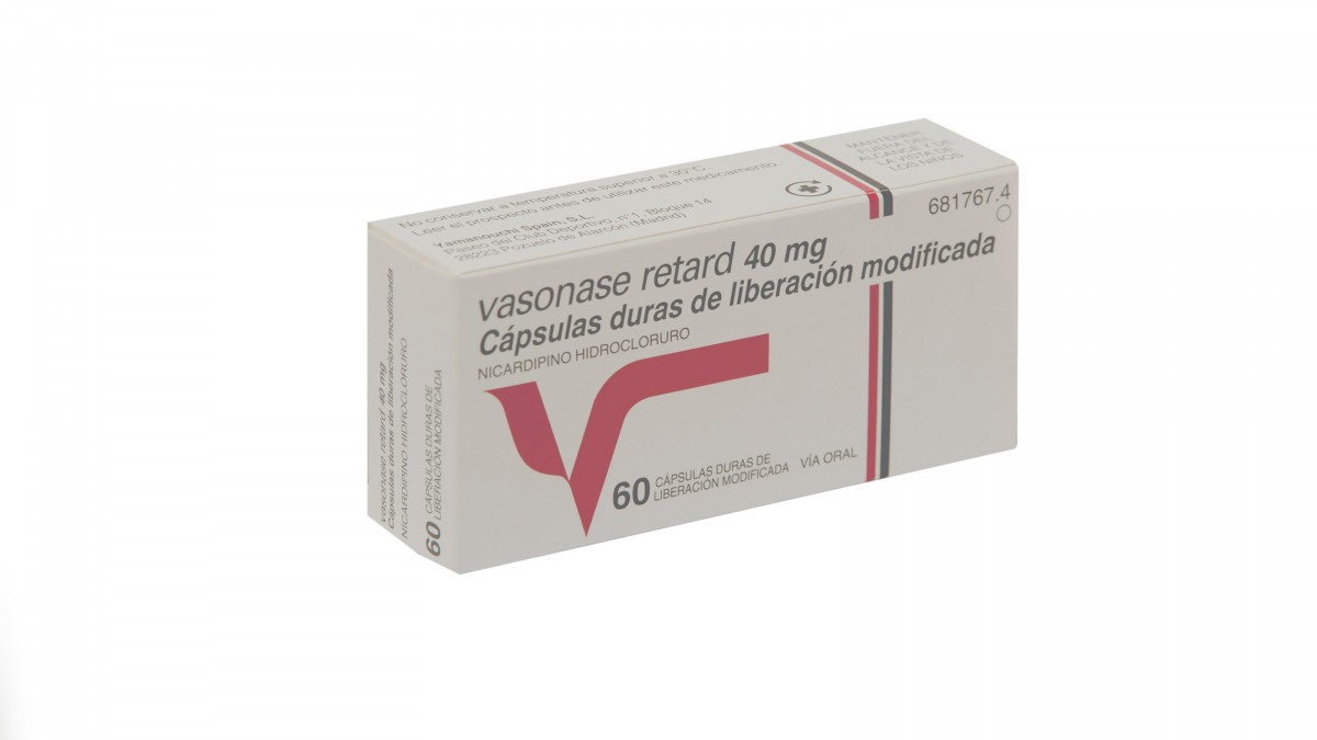 VASONASE RETARD 40 mg CÁPSULAS DURAS DE LIBERACIÓN MODIFICADA, 60 cápsulas fotografía del envase.