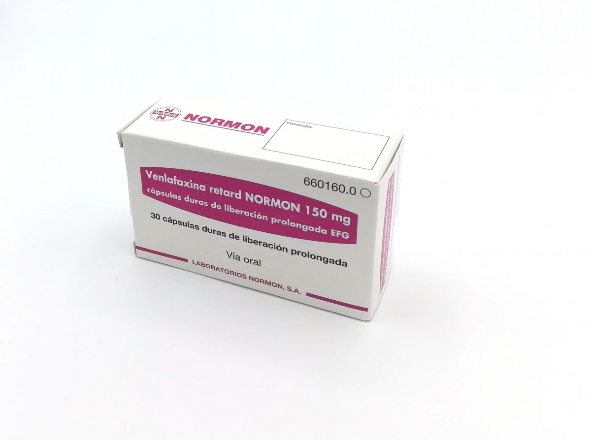 VENLAFAXINA RETARD NORMON  150 mg CAPSULAS DURAS DE LIBERACION PROLONGADA EFG , 30 cápsulas fotografía del envase.