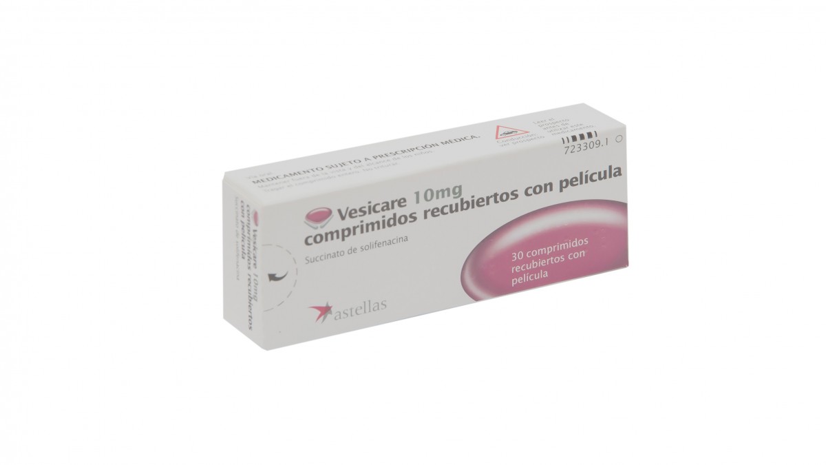 VESICARE 10 mg COMPRIMIDOS RECUBIERTOS CON PELICULA , 30 comprimidos fotografía del envase.