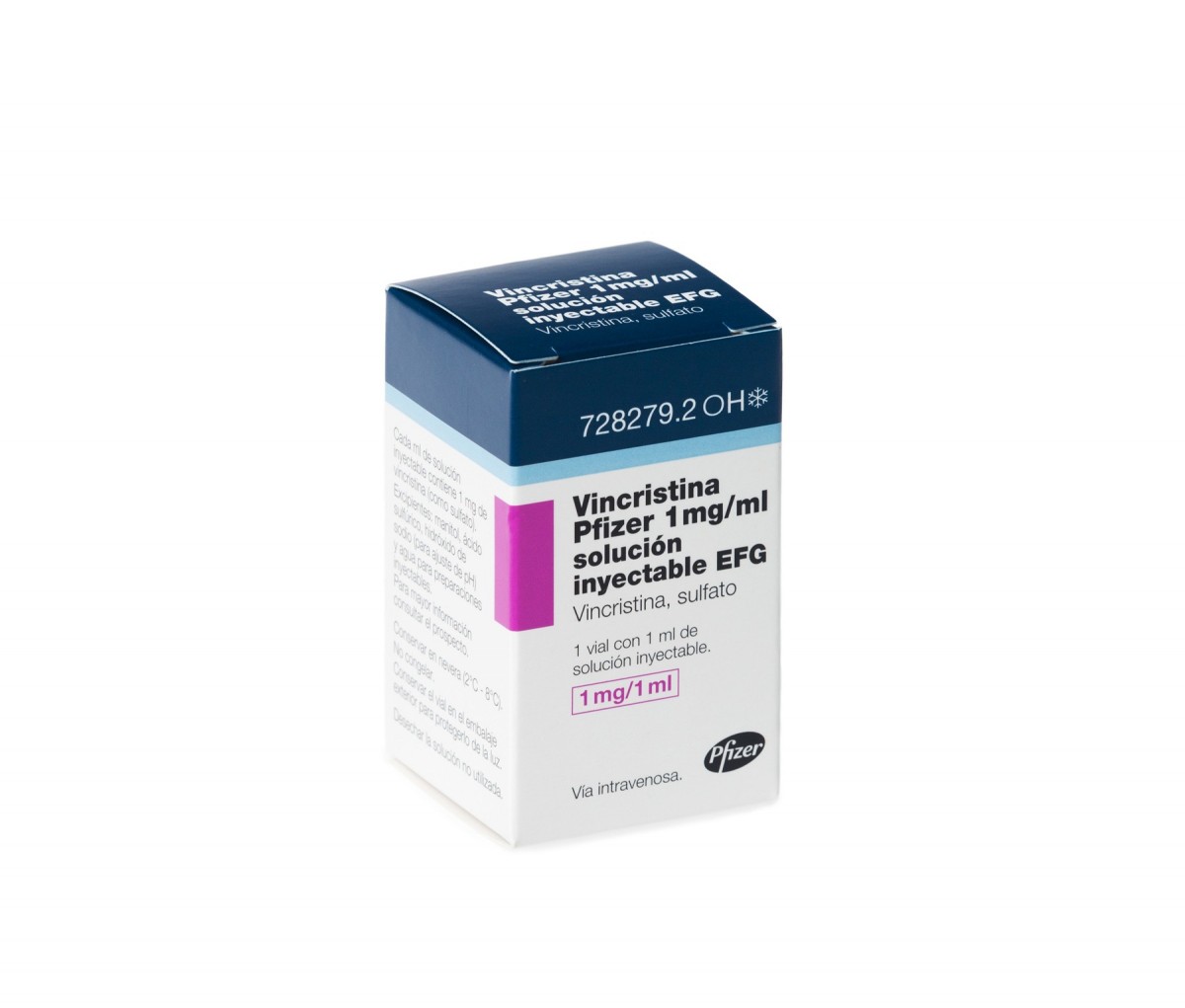 VINCRISTINA PFIZER 1 mg/ml SOLUCION INYECTABLE EFG , 1 vial con 2 ml fotografía del envase.