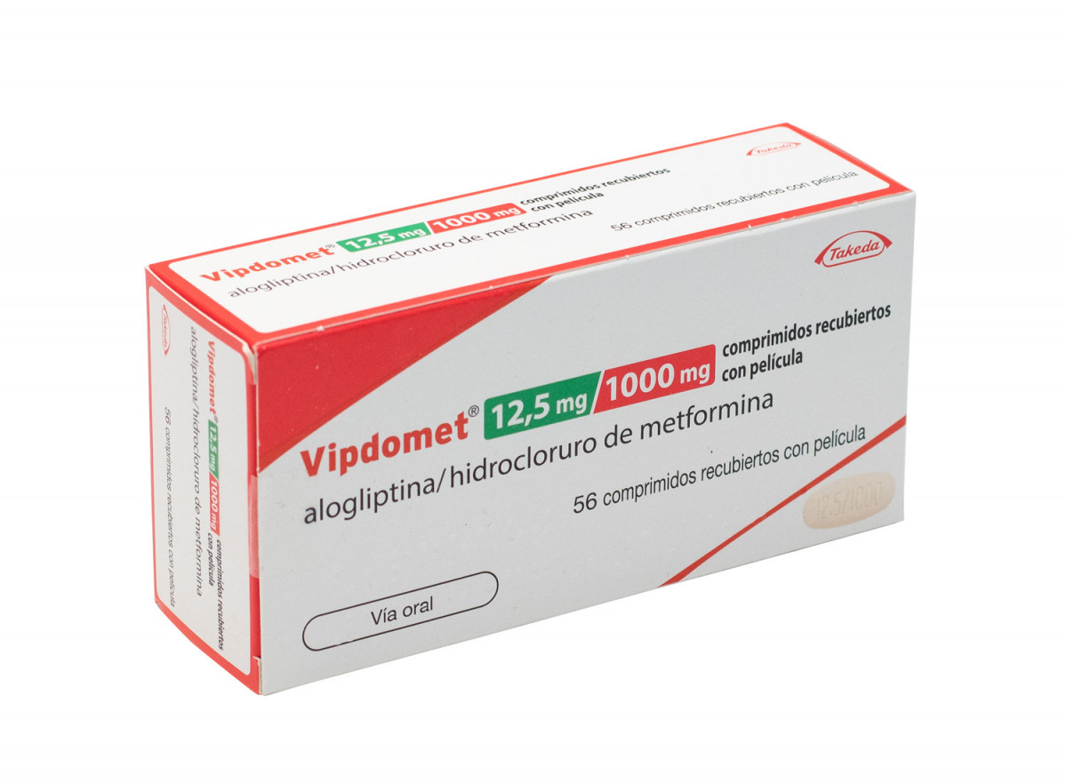 VIPDOMET 12,5 MG/1000 MG COMPRIMIDOS RECUBIERTOS CON PELICULA, 56 comprimidos fotografía del envase.
