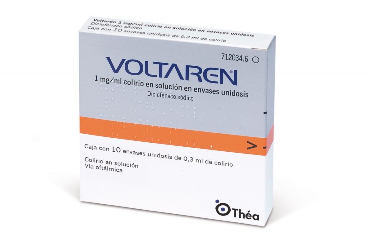VOLTAREN 1 mg/ml COLIRIO EN SOLUCION EN ENVASES UNIDOSIS, 40 envases unidosis de 0,3 ml fotografía del envase.