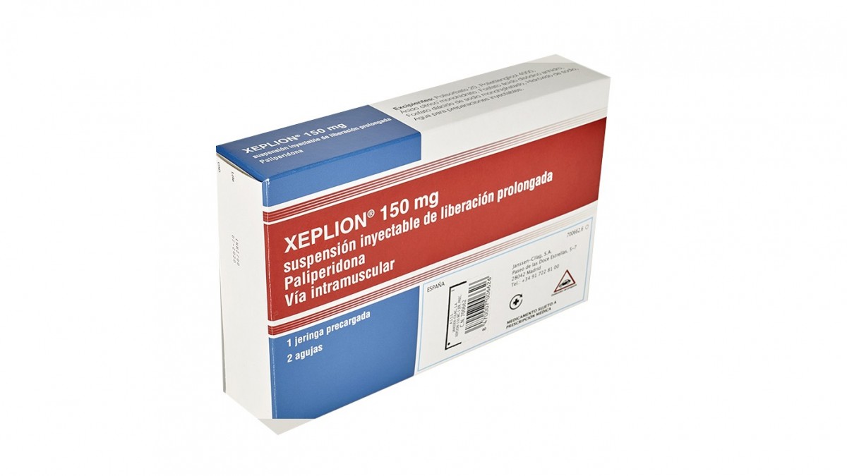 XEPLION 150 mg SUSPENSION INYECTABLE DE LIBERACION PROLONGADA , 1 jeringa precargada de 1,5 ml fotografía del envase.