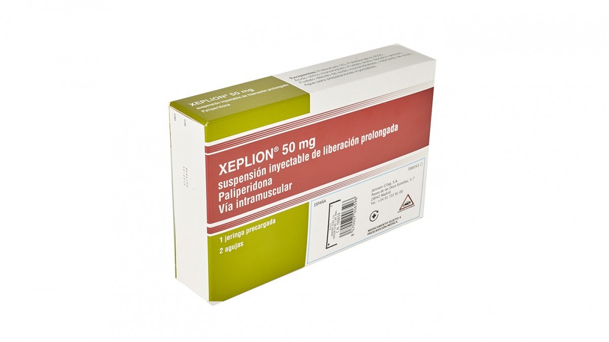 XEPLION 50 mg SUSPENSION INYECTABLE DE LIBERACION PROLONGADA , 1 jeringa precargada de 0,5 ml fotografía del envase.