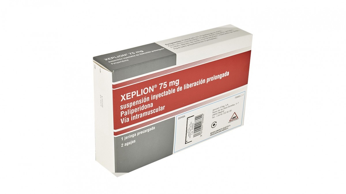 XEPLION 75 mg SUSPENSION INYECTABLE DE LIBERACION PROLONGADA , 1 jeringa precargada de 0,75 ml fotografía del envase.