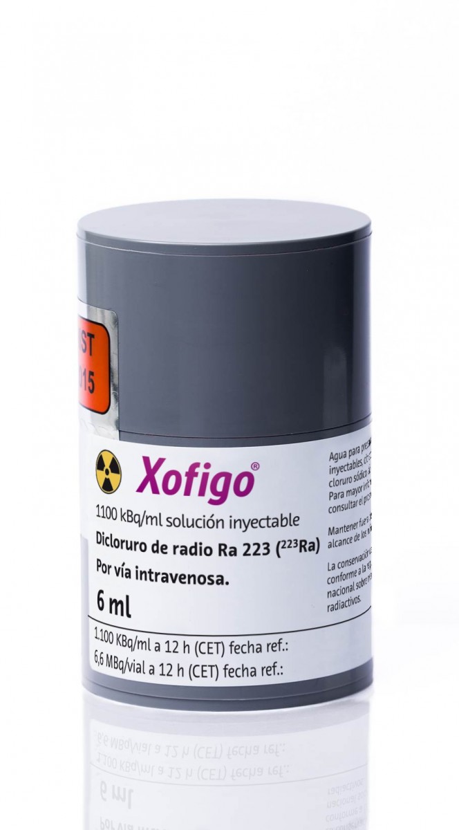 Xofigo 1100  kBq/ml solucion inyectable 6 ml fotografía del envase.