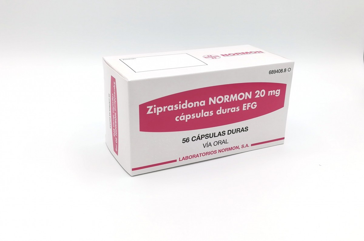 ZIPRASIDONA NORMON 20 mg CAPSULAS DURAS EFG , 56 cápsulas fotografía del envase.