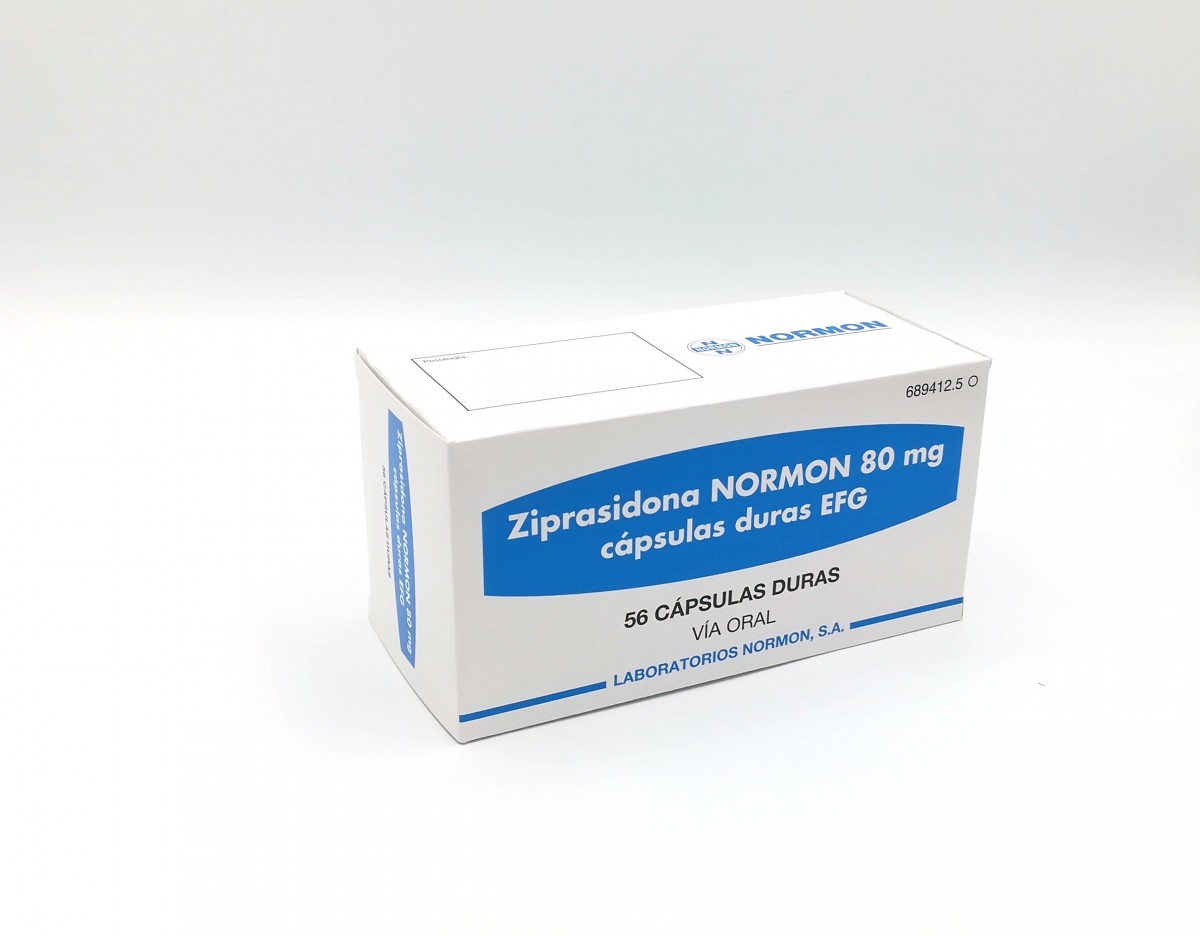 ZIPRASIDONA NORMON 80 mg CAPSULAS DURAS EFG , 56 cápsulas fotografía del envase.