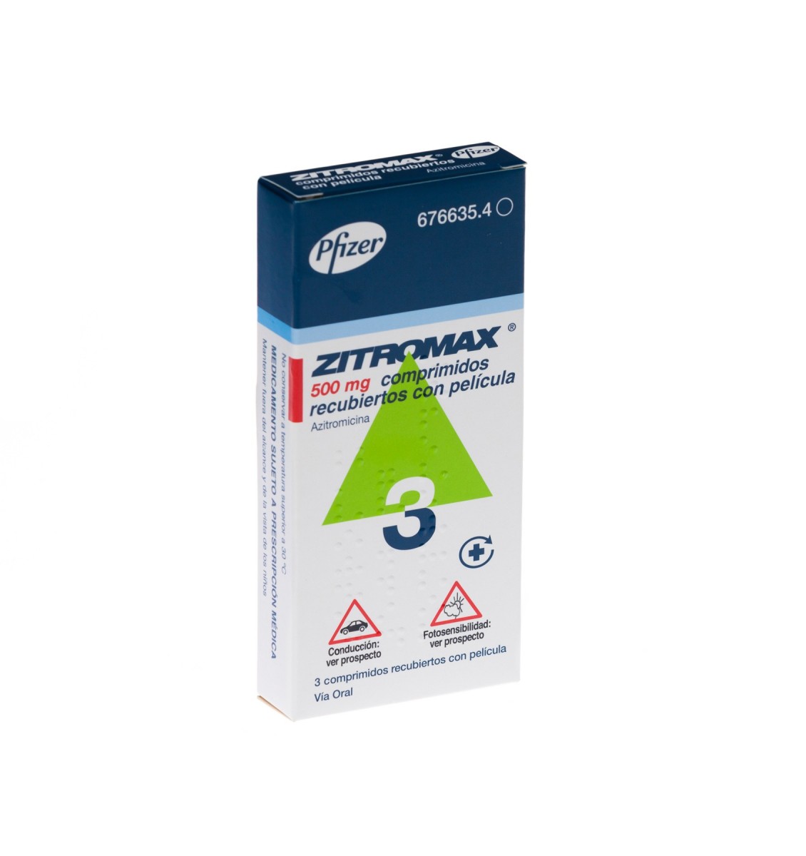 ZITROMAX 500 mg COMPRIMIDOS RECUBIERTOS CON PELICULA, 3 comprimidos fotografía del envase.