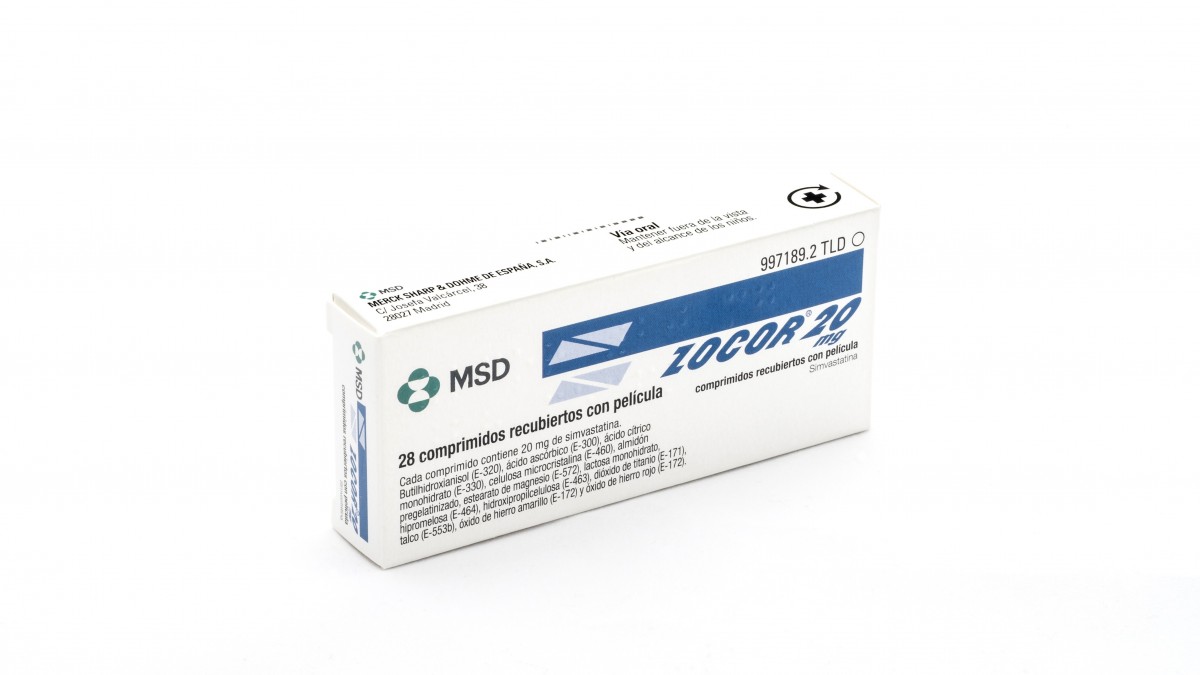 ZOCOR 20 mg COMPRIMIDOS RECUBIERTOS CON PELICULA , 500 comprimidos fotografía del envase.