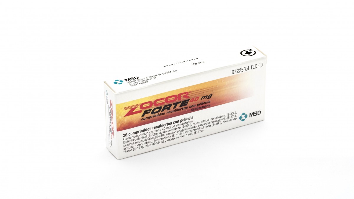 ZOCOR FORTE 40 mg COMPRIMIDOS RECUBIERTOS CON PELICULA , 28 comprimidos fotografía del envase.