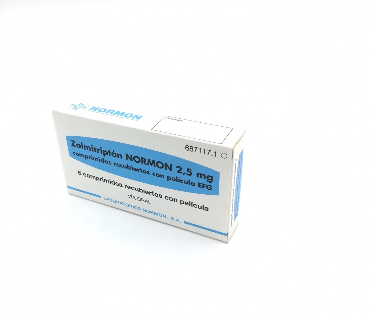 ZOLMITRIPTAN NORMON 2,5 mg COMPRIMIDOS RECUBIERTOS CON PELICULA EFG , 6 comprimidos fotografía del envase.