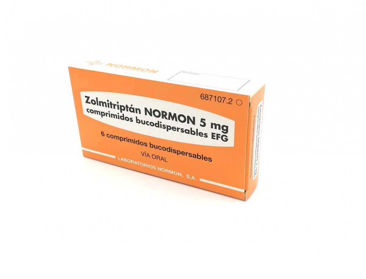 ZOLMITRIPTAN NORMON 5 mg COMPRIMIDOS BUCODISPERSABLES EFG 6 comprimidos fotografía del envase.