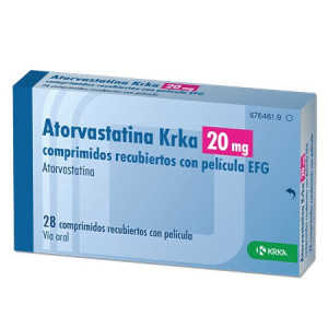 ATORVASTATINA KRKA  20 mg COMPRIMIDOS RECUBIERTOS CON PELICULA EFG , 28 comprimidos fotografía del envase.