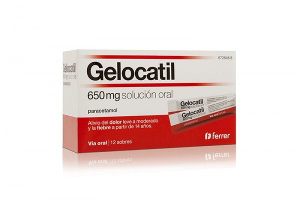 GELOCATIL 650 mg SOLUCION ORAL, 500 sobres fotografía del envase.