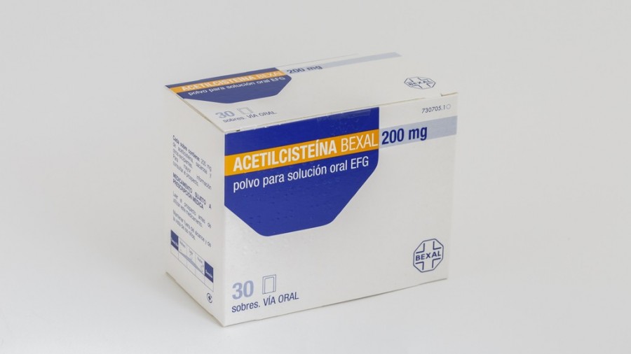 ACETILCISTEÍNA BEXAL 200 mg POLVO PARA SOLUCIÓN ORAL EFG, 30 sobres fotografía del envase.