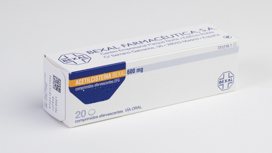 ACETILCISTEÍNA BEXAL 600 mg COMPRIMIDOS EFERVESCENTES EFG, 20 comprimidos fotografía del envase.